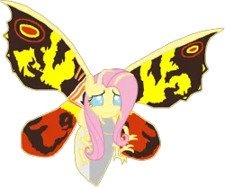 Size: 1514x1264 | Tagged: artist:supersamyoshi, crossover, derpibooru import, female, fluttershy, fusion, godzilla (series), insect, kaiju, kaijufied, moth, mothra, safe, simple background, solo, species swap, transparent background