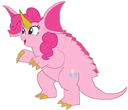 Size: 1673x1443 | Tagged: artist:supersamyoshi, baragon, crossover, derpibooru import, female, fusion, godzilla (series), kaiju, kaijufied, large ears, pinkie pie, safe, simple background, solo, species swap, transparent background, unicorn horn