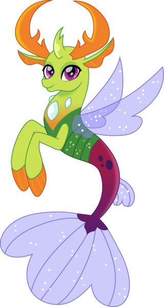 Size: 801x1500 | Tagged: artist:cloudyglow, changedling, changeling, cute, derpibooru import, fins, fin wings, king thorax, looking at you, male, safe, seapony (g4), seapony thorax, simple background, smiling, solo, species swap, tail, thorabetes, thorax, transparent background, wings