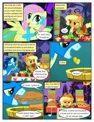 Size: 612x792 | Tagged: safe, artist:newbiespud, derpibooru import, edit, edited screencap, screencap, applejack, fluttershy, soarin', earth pony, pegasus, pony, comic:friendship is dragons, the best night ever, annoyed, bit, bucket, clothes, comic, dialogue, dress, female, food, food stand, freckles, gala dress, goggles, hat, male, mare, mouth hold, pastry, pie, pointing, raised hoof, screencap comic, shop stand, smiling, stallion, tack, uniform, wonderbolts, wonderbolts uniform