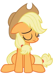 Size: 4801x6480 | Tagged: safe, artist:estories, derpibooru import, applejack, pony, absurd resolution, applejack's hat, cowboy hat, downcast, eyes closed, floppy ears, frown, hat, orange coat, sad, simple background, solo, transparent background, vector, yellow mane