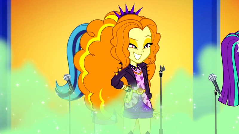 Size: 1920x1080 | Tagged: safe, derpibooru import, screencap, adagio dazzle, aria blaze, sonata dusk, equestria girls, equestria girls series, sunset's backstage pass!, spoiler:eqg series (season 2), bracelet, fake smile, female, green smoke, grin, microphone, microphone stand, negative energy, smiling, spiked wristband, stage, the dazzlings, trio, trio female, wristband