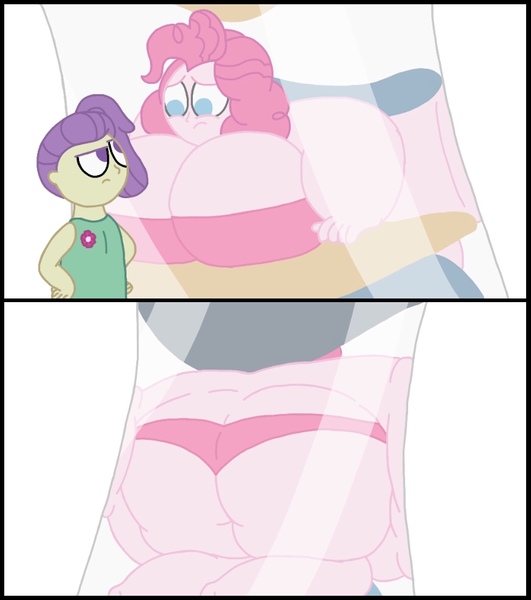 Size: 873x987 | Tagged: suggestive, artist:jamesawilliams1996, derpibooru import, lily pad (equestria girls), pinkie pie, series:twilight and pinkie's weight problems, equestria girls, equestria girls series, ass, bbw, belly, big belly, big breasts, bikini, breasts, butt, clothes, fat, huge belly, huge breasts, huge butt, large butt, morbidly obese, obese, one-piece swimsuit, piggy pie, pudgy pie, ssbbw, stuck, swimsuit