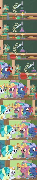 Size: 1600x7752 | Tagged: a horse shoe-in, ball, balloon, beaker, bird, bunsen burner, cheering, chemicals, clamp, coiling, comic, cutting, derpibooru import, dropper, edit, edited screencap, electric fan, fire flicker, friendship student, midnight snack (character), nest, pinwheel (toy), pipette, rube goldberg machine, safe, sandbar, scissors, screencap, screencap comic, seesaw, self harm, spinning, string, summer meadow, tongs, tube, weight