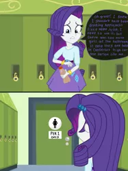 Size: 2048x2732 | Tagged: safe, artist:justsomepainter11, derpibooru import, rarity, comic:rarity's rest problem, equestria girls, clothes, comic, dialogue, lockers, solo