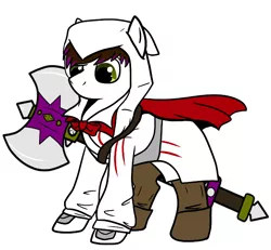 Size: 618x571 | Tagged: safe, artist:kaylamod, derpibooru import, oc, oc:kaylamod, unofficial characters only, pony, assassin, assassin's creed, simple background, solo, weapon, white background