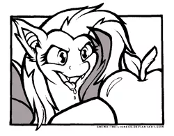 Size: 850x664 | Tagged: safe, artist:shema-the-lioness, artist:shemalioness, derpibooru import, fluttershy, bat pony, pony, bats!, apple, bat ponified, black and white, color me, female, flutterbat, food, grayscale, inktober, lineart, mare, monochrome, race swap, salivating, simple background, white background