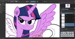 Size: 1920x1017 | Tagged: safe, artist:n3ro 182, derpibooru import, twilight sparkle, twilight sparkle (alicorn), alicorn, pony, digital art, horn, krita, solo, wings, wip