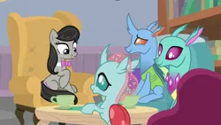 Size: 1920x1080 | Tagged: safe, derpibooru import, screencap, carapace (character), ocellus, octavia melody, spiracle, changedling, changeling, pony, a horse shoe-in