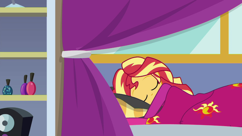 Size: 1280x720 | Tagged: safe, derpibooru import, screencap, sunset shimmer, equestria girls, equestria girls series, wake up!, spoiler:eqg series (season 2), sleeping, solo