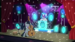Size: 1920x1080 | Tagged: safe, derpibooru import, screencap, octavia melody, vinyl scratch, pony, a horse shoe-in, bow (instrument), bowtie, cello, cello bow, musical instrument