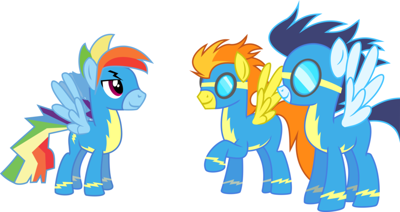 Size: 7523x4000 | Tagged: artist:mastersharp, derpibooru import, glide, rainbow blitz, rainbow dash, rule 63, safe, simple background, soarin', spitfire, spitfire (male), transparent background, vector