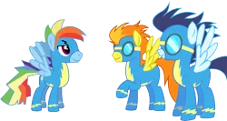 Size: 7523x4000 | Tagged: artist:mastersharp, derpibooru import, glide, rainbow blitz, rainbow dash, rule 63, safe, simple background, soarin', spitfire, spitfire (male), transparent background, vector