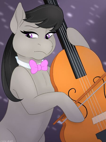 Size: 1280x1707 | Tagged: safe, artist:goldypirate, derpibooru import, octavia melody, earth pony, pony, bipedal, bow (instrument), bowtie, cello, female, hoof hold, mare, musical instrument, solo