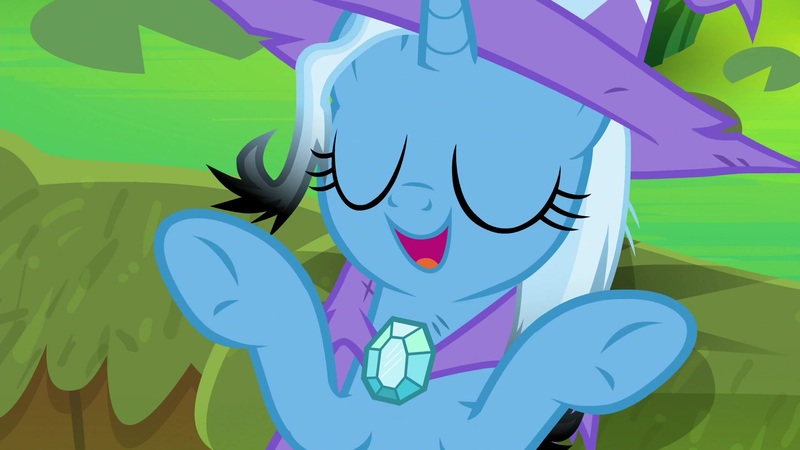 Size: 1920x1080 | Tagged: safe, derpibooru import, screencap, trixie, pony, unicorn, a horse shoe-in, cape, clothes, eyes closed, female, hat, mare, singed, solo, trixie's cape, trixie's hat