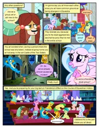 Size: 612x792 | Tagged: safe, artist:newbiespud, derpibooru import, edit, edited screencap, screencap, auburn vision, berry blend, berry bliss, bifröst, citrine spark, cozy glow, fire quacker, gallus, huckleberry, november rain, ocellus, peppermint goldylinks, sandbar, silverstream, smolder, yona, changedling, changeling, classical hippogriff, dragon, earth pony, gryphon, hippogriff, pegasus, pony, unicorn, yak, comic:friendship is dragons, background pony, background pony audience, book, bow, castle of the royal pony sisters, comic, dialogue, dragoness, female, filly, flying, friendship student, frown, hair bow, hands together, male, screencap comic, sitting, smiling, student six