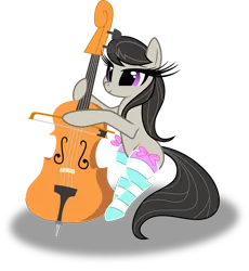Size: 909x986 | Tagged: safe, artist:constellite, artist:prettypinkpony, derpibooru import, octavia melody, earth pony, pony, bow, bow (instrument), cello, clothes, cute, eyelashes, female, hoof hold, mare, musical instrument, simple background, socks, solo, striped socks, tavibetes, transparent background, vector