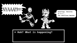 Size: 810x456 | Tagged: artist:tarkan809, boots, clothes, derpibooru import, dialogue, dialogue box, papyrus (undertale), parody of a parody, pixel art, safe, scarf, shocked, shocked expression, shocked eyes, shoes, smolder, speech bubble, undertale