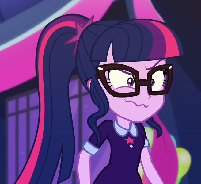 Size: 1149x1051 | Tagged: safe, derpibooru import, screencap, sci-twi, twilight sparkle, equestria girls, equestria girls series, twilight under the stars, spoiler:eqg series (season 2), cropped, faic, female, glasses, ponytail, sci-twi is best facemaker, shrunken pupils, solo, wavy mouth