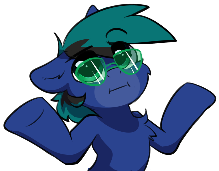 Size: 1615x1264 | Tagged: safe, artist:rileyisherehide, derpibooru import, oc, oc:ender, unofficial characters only, pony, glasses, guess i'll die, male, raised eyebrow, shrug, shrugpony, solo, stallion, sunglasses