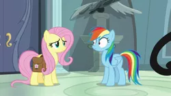 Size: 1920x1080 | Tagged: safe, derpibooru import, screencap, fluttershy, rainbow dash, pony, daring doubt, bag, rainbow dash's house, saddle bag