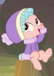 Size: 513x715 | Tagged: safe, derpibooru import, screencap, cozy glow, pony, frenemies (episode), clothes, cozybetes, cropped, cute, solo, winter outfit