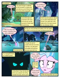 Size: 612x792 | Tagged: safe, artist:newbiespud, derpibooru import, edit, edited screencap, screencap, silverstream, storm king, classical hippogriff, hippogriff, pony, seapony (g4), comic:friendship is dragons, my little pony: the movie, what lies beneath, comic, dialogue, female, flying, glowing eyes, hiding, male, rock, scared, screencap comic, shadow, swimming, tree