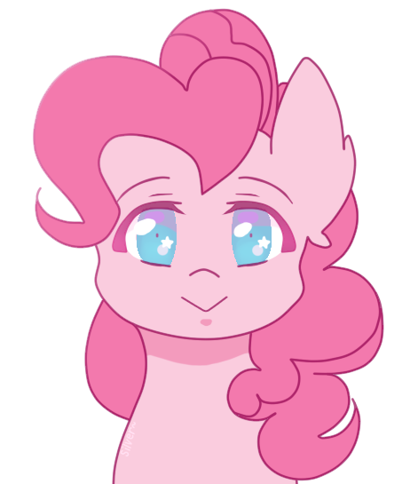 Size: 471x545 | Tagged: safe, artist:silvah-chan, derpibooru import, pinkie pie, pony, :>, bust, cute, diapinkes, ear fluff, female, looking at you, mare, portrait, simple background, solo, starry eyes, transparent background, wingding eyes