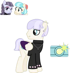 Size: 1864x1958 | Tagged: safe, artist:littlejurnalina, derpibooru import, coco pommel, inky rose, oc, oc:snap shot (goth), earth pony, pegasus, pony, ice angel's moonlight au, clothes, dress, ear piercing, earring, eyeshadow, family, female, inkypommel, jewelry, lesbian, lip piercing, magical lesbian spawn, makeup, male, mare, mother and child, mother and son, necklace, offspring, parent:coco pommel, parent:inky rose, parents:inkypommel, piercing, screencap reference, shipping, simple background, stallion, sweater, transparent background