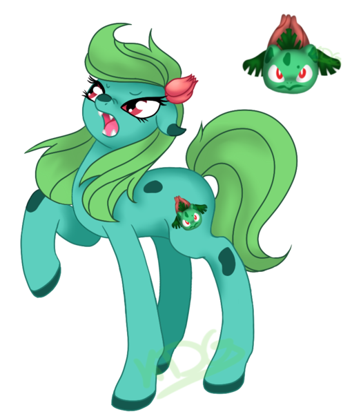 Size: 852x978 | Tagged: safe, artist:mondlichtkatze, derpibooru import, ponified, ivysaur, pony, crossover, pokémon, solo