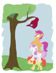 Size: 900x1164 | Tagged: apple bloom, artist:citron--vert, derpibooru import, pile, safe, scootaloo, scootaloo can't fly, sweetie belle, tree