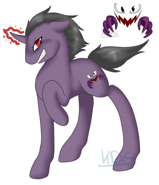 Size: 901x1049 | Tagged: safe, artist:mondlichtkatze, derpibooru import, ponified, haunter, pony, crossover, pokémon, simple background, solo, transparent background