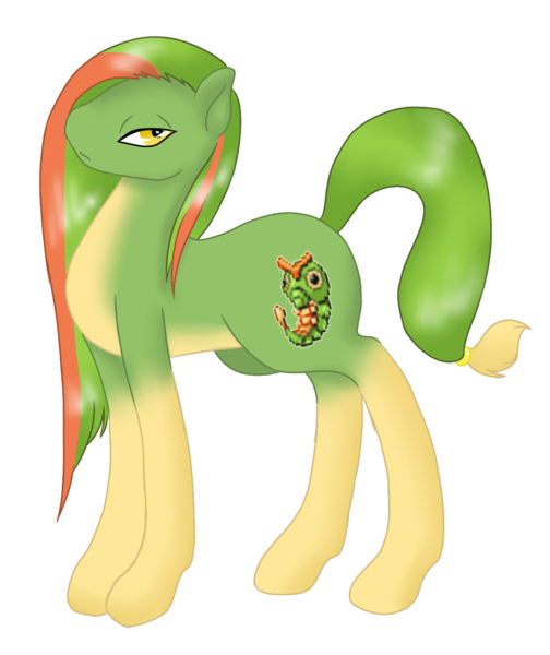 Size: 1031x1227 | Tagged: safe, artist:mondlichtkatze, derpibooru import, ponified, caterpie, pony, crossover, pokémon, simple background, solo, transparent background