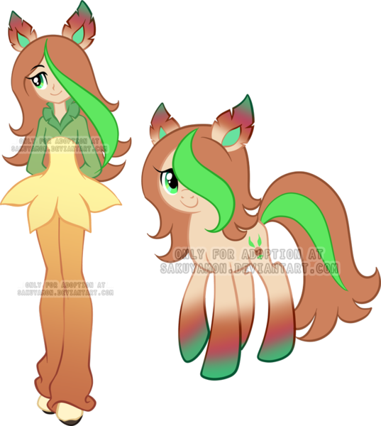 Size: 800x894 | Tagged: safe, artist:sakuyamon, derpibooru import, oc, ponified, leafeon, pony, equestria girls, adoptable, crossover, equestria girls-ified, pokémon, solo