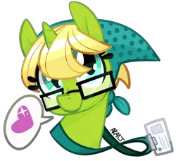 Size: 850x775 | Tagged: safe, artist:vampireselene13, derpibooru import, bittersweet (character), pony, unicorn, bust, clothes, cute, female, glasses, headscarf, heart, mare, pictogram, portrait, scarf, simple background, solo, speech bubble, transparent background
