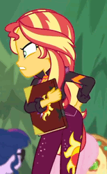 Size: 400x650 | Tagged: safe, derpibooru import, screencap, applejack, fluttershy, sci-twi, sunset shimmer, twilight sparkle, equestria girls, equestria girls series, sunset's backstage pass!, spoiler:eqg series (season 2), animated, backstage pass, butt rub, butt touch, cropped, out of context, smooth as butter, solo focus