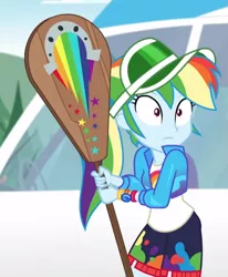 Size: 541x657 | Tagged: safe, derpibooru import, screencap, rainbow dash, equestria girls, equestria girls series, sunset's backstage pass!, spoiler:eqg series (season 2), cropped, cute, dashabetes, female, paddle, rainbow dash's paddle, solo, visor