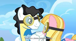 Size: 1581x861 | Tagged: caption, clothes, derpibooru import, edit, edited screencap, goggles, meadow flower, meme, mercury, milky way, safe, screencap, starry eyes (character), uniform, wonderbolts academy, wonderbolt trainee uniform, youtube caption, youtube link