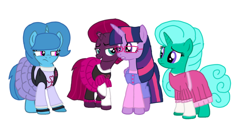 Size: 1920x1080 | Tagged: safe, artist:徐詩珮, derpibooru import, fizzlepop berrytwist, glitter drops, spring rain, tempest shadow, twilight sparkle, twilight sparkle (alicorn), alicorn, pony, unicorn, series:ponies in precure universes, ako shirabe, base used, broken horn, ellen kurokawa, female, glasses, glitterlight, glittershadow, hibiki hojo, horn, kanade minamino, lesbian, mare, polyamory, precure, shipping, simple background, sprglitemplight, spring rain is not amused, springdrops, springlight, springshadow, springshadowdrops, suite precure, tempestlight, transparent background, unamused