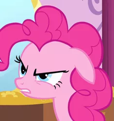 Size: 745x791 | Tagged: safe, derpibooru import, screencap, pinkie pie, pony, green isn't your color, angry, carousel boutique, cropped, female, floppy ears, forever, frown, glare, mare, narrowed eyes, reaction image, solo, teeth grinding