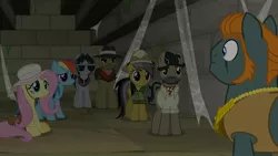 Size: 1920x1080 | Tagged: safe, derpibooru import, screencap, biff, daring do, doctor caballeron, fluttershy, rainbow dash, rogue (character), withers, pony, daring doubt, hat, henchmen