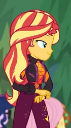 Size: 547x976 | Tagged: safe, derpibooru import, screencap, applejack, fluttershy, sci-twi, sunset shimmer, twilight sparkle, equestria girls, equestria girls series, sunset's backstage pass!, spoiler:eqg series (season 2), clothes, cropped, female, geode of empathy, jacket, magical geodes, outdoors