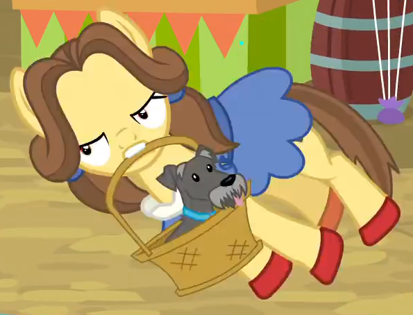 Size: 595x454 | Tagged: safe, derpibooru import, screencap, ruby slippers (pony), ponified, dog, pony, growing up is hard to do, blink and you'll miss it, cropped, dorothy gale, the wizard of oz, toto