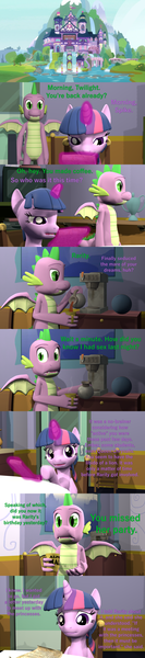 Size: 1920x8640 | Tagged: 3d, alicorn, artist:papadragon69, coffee, comic, comic:spike's cyosa, cup, cyoa, derpibooru import, dragon, female, male, older, older spike, safe, school of friendship, source filmmaker, spike, teenager, teenage spike, twilight sparkle, twilight sparkle (alicorn), winged spike