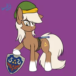 Size: 1500x1500 | Tagged: safe, artist:darnelg, derpibooru import, earth pony, pony, :p, blaze (coat marking), epona, hylian shield, socks (coat marking), sticking tongue out, the legend of zelda, tongue out