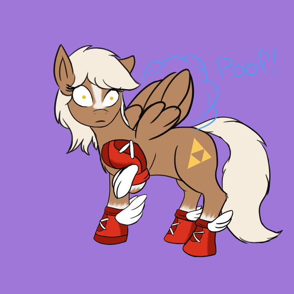 Size: 1500x1500 | Tagged: safe, artist:darnelg, derpibooru import, pegasus, pony, blaze (coat marking), boots, clothes, epona, pegasus boots, race swap, shoes, socks (coat marking), surprised, the legend of zelda, transformation, visual gag