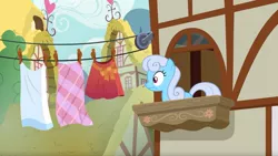 Size: 1677x943 | Tagged: safe, derpibooru import, screencap, linky, shoeshine, pony, the big mac question, clothes line, shoeshine's window, solo