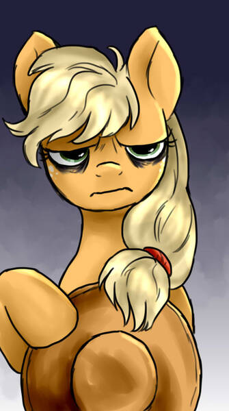 Size: 506x905 | Tagged: safe, artist:not-ordinary-pony, derpibooru import, applejack, earth pony, pony, applejack's hat, bags under eyes, cowboy hat, female, gradient background, hat, mare, solo, tired