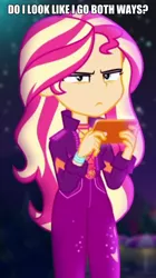 Size: 600x1068 | Tagged: safe, derpibooru import, edit, edited screencap, screencap, sunset shimmer, equestria girls, equestria girls series, the last drop, spoiler:eqg series (season 2), caption, cropped, image macro, implied bisexual, solo, text