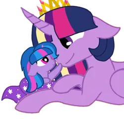 Size: 1126x1080 | Tagged: safe, alternate version, artist:徐詩珮, derpibooru import, twilight sparkle, twilight sparkle (alicorn), oc, oc:sparkle rain, alicorn, pony, unicorn, alternate hairstyle, background removed, base used, crown, female, filly, jewelry, magical lesbian spawn, mare, mother and child, mother and daughter, next generation, offspring, parent:spring rain, parent:twilight sparkle, parents:springlight, rainbow power, regalia, simple background, transparent background